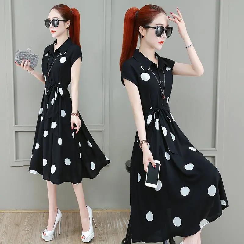 Women's Summer Dress Temperament Waist Was Thin Polka Dot Sleeveless Long Skirt Shirt-style Long Ladies Dress A-line Version Sleeveless Dress