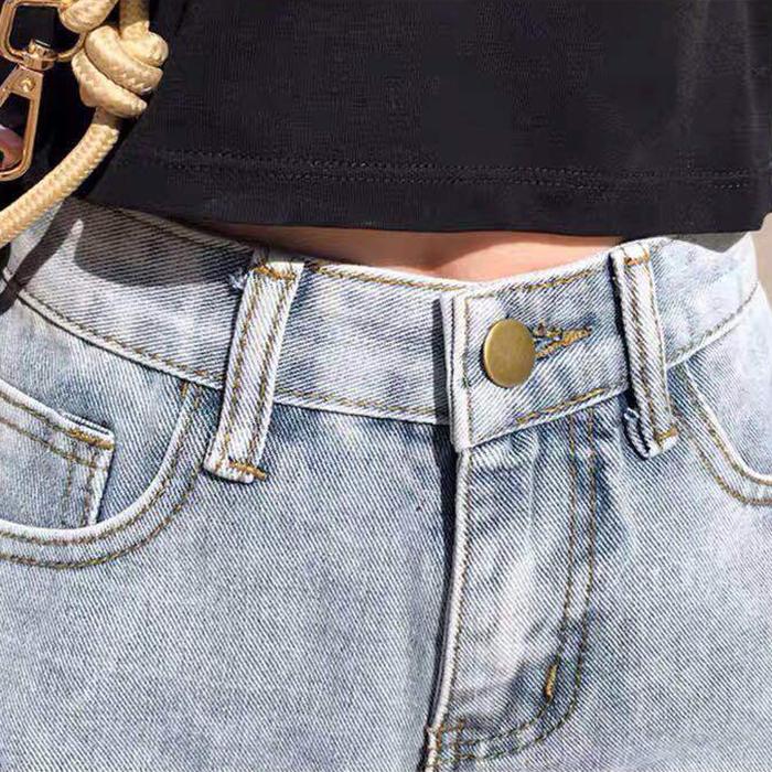 WTEMPO Women Loose  Solid Color Ripped Denim Shorts Spring and Summer Wide Leg A-line Thin Curled Bottom Casual Shorts
