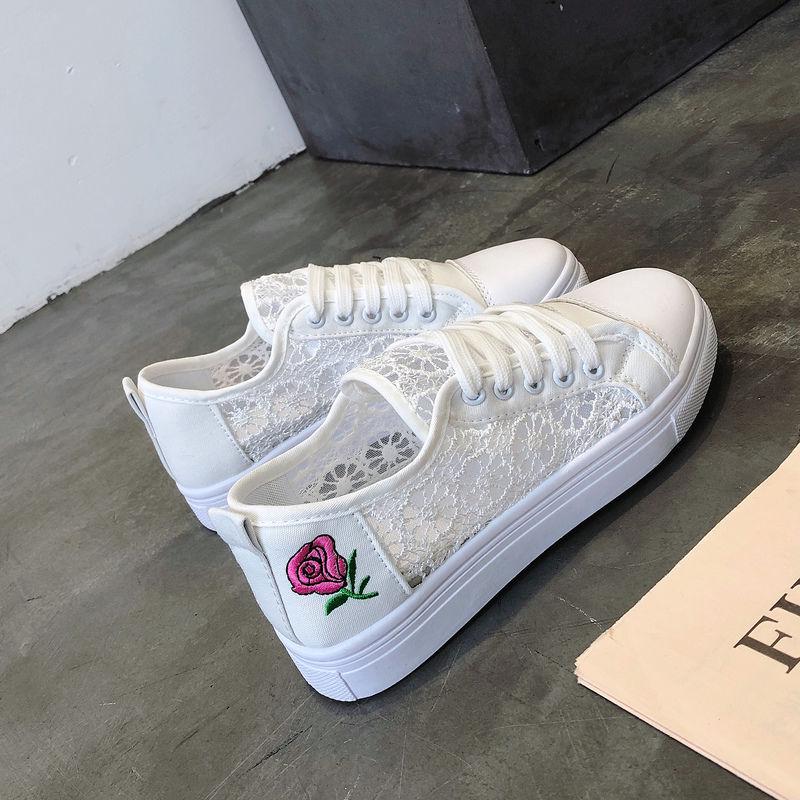 Sneakers Women Fashion Breathable Summer Platform Casual Shoes Lace Leisure Flat White Canvas Women's Vulcanize Shoes