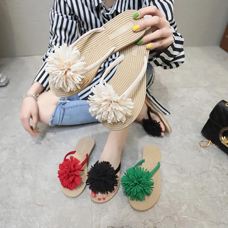 Beach Sandals and Slippers Sweet Big Flowers Flat Sandals and Slippers Female Flip Flops Student Flip Flops