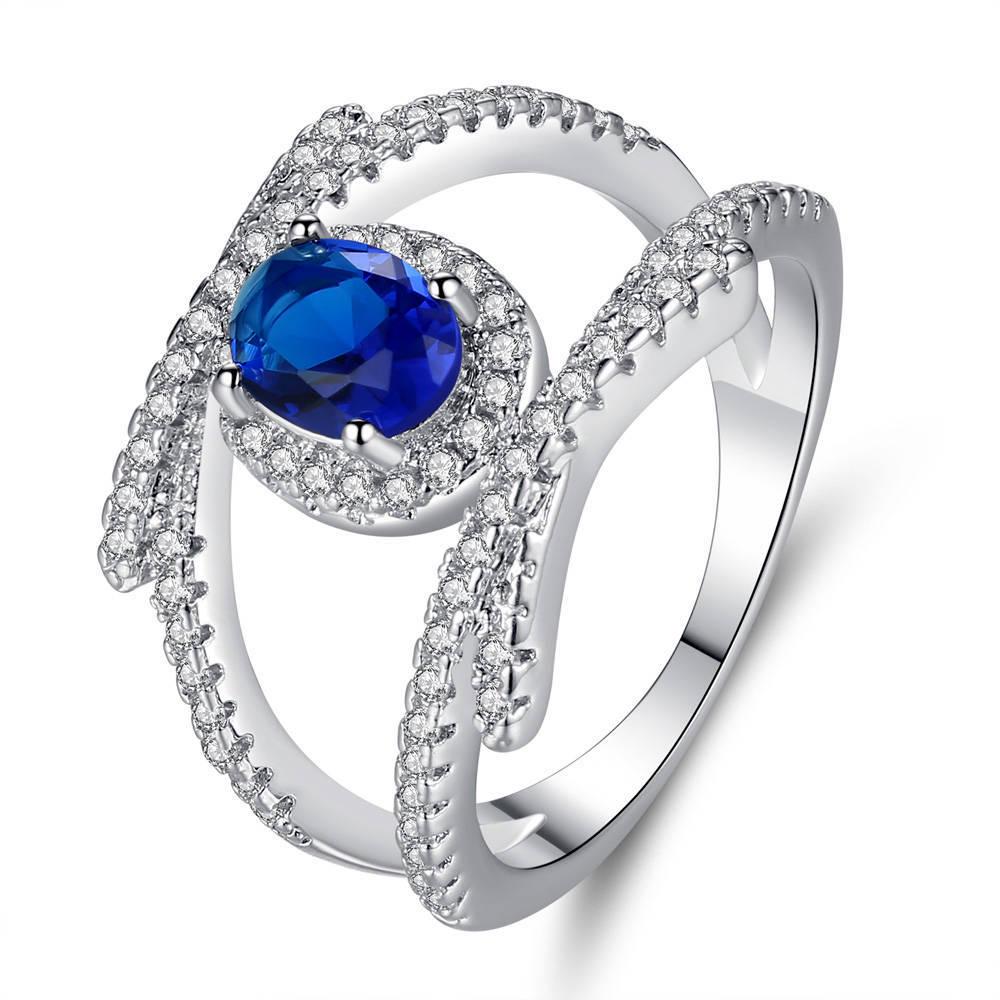 Royal Blue Love Heart Shaped Zircon Ring Single Zircon Ring Blue Oval Double Layer Multilayer Diamond Zircon Ring