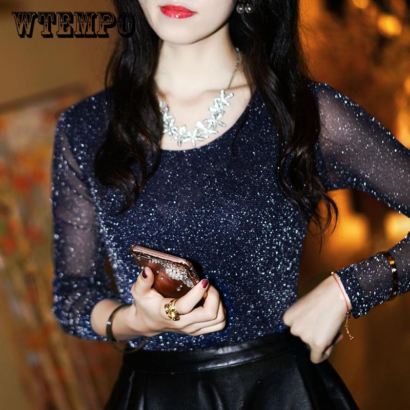 Sexy Women Turtleneck Long Sleeve Mesh Sheer See Through T-shirt Top Slim  Transparent
