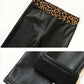 Autumn/winter Leather Pants Women's Outer Wear Thin Velvet Medium-thick Leopard Print Waist  Wide Waist Thinner Large Size Stretch Tights Leggings