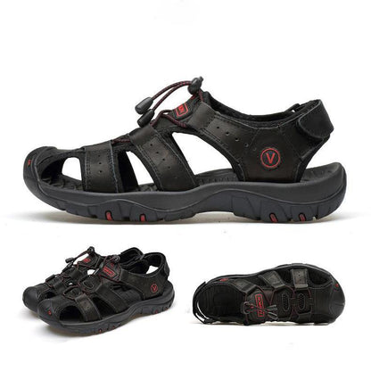 Summer Men's Sandals Outdoor Sports Leather Toe Cap Casual Beach Shoes