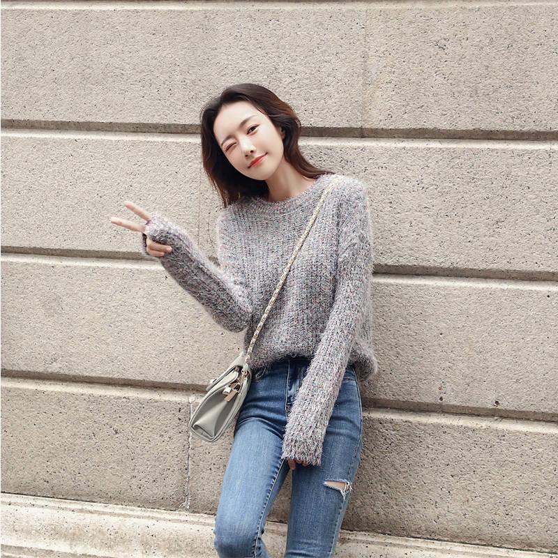 New Women's Sweater Loose Mohair Round Neck Pullover Bottoming Sweater Sweater Women's Head