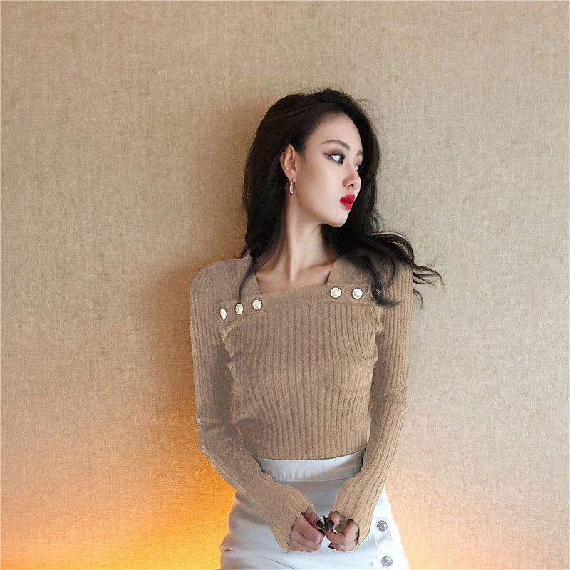 Spring and Autumn All-match Tight Top with Sexy Knit Bottoming Shirt Fashionable Slim Female Top