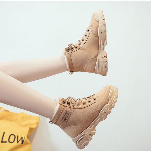 Winter Shoes Female Martin Boots Female British Style High-top All-match Cotton Shoes Plus Velvet Thick Bottom Increase