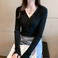 Pofulove Autumn Winter V-neck Sweater Women Long Sleeves Fashion Slim Bottoming Sweaters Women's Top