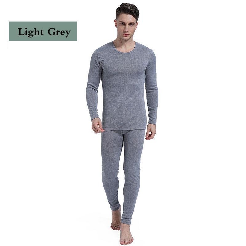 Tight Suit Thicken Plus Velvet O-neck Tops Pants Men Winter Thermal Underwear Plus Velvet Tops Pants Windproof Comfortable Soft Lining Long Sleeve