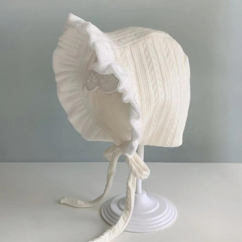 Baby Windproof Hat Tire Hat Full Moon Hundred Days Autumn Hat Winter Double Layer Princess Hat Lace Lace Lace Up Baby Girl Palace Hat