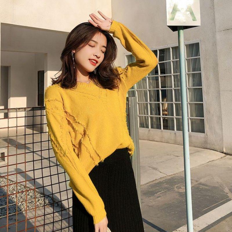 Knitted Sweater Women Autumn and Winter Loose Women's Korean Style Long-sleeved Pullover Tassel V-neck Knitted Bottoming Shirt