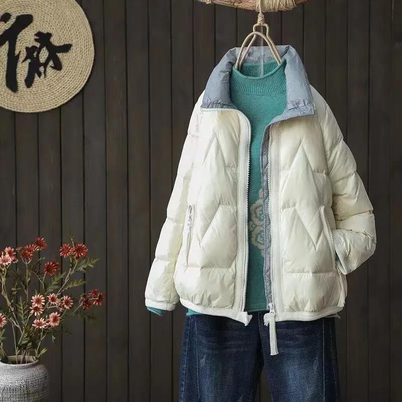 Women's Short Cotton Down Padded Jacket Stand-up Collar Thick Down Cotton Bright Surface Thickening Trendy Clothing