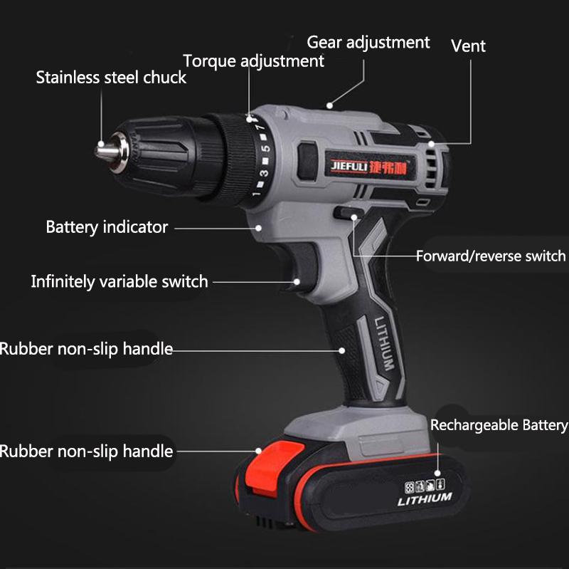 36V Industrial Impact Drill Set Cordless Electric Drill Screwdriver Rechargeable Motor for Construction and Woodworking