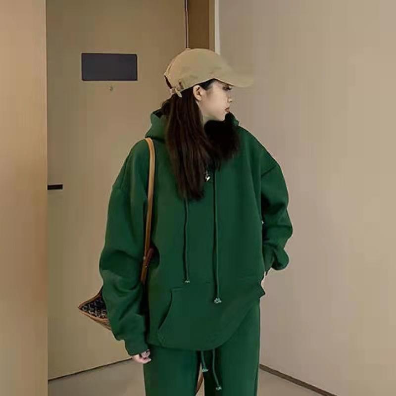 Sweatshirt Sports Suit Fleece Thickened Sports Suit Women's Autumn and Winter Loose Sweater Women's + Leggings Pants Two-piece Set
