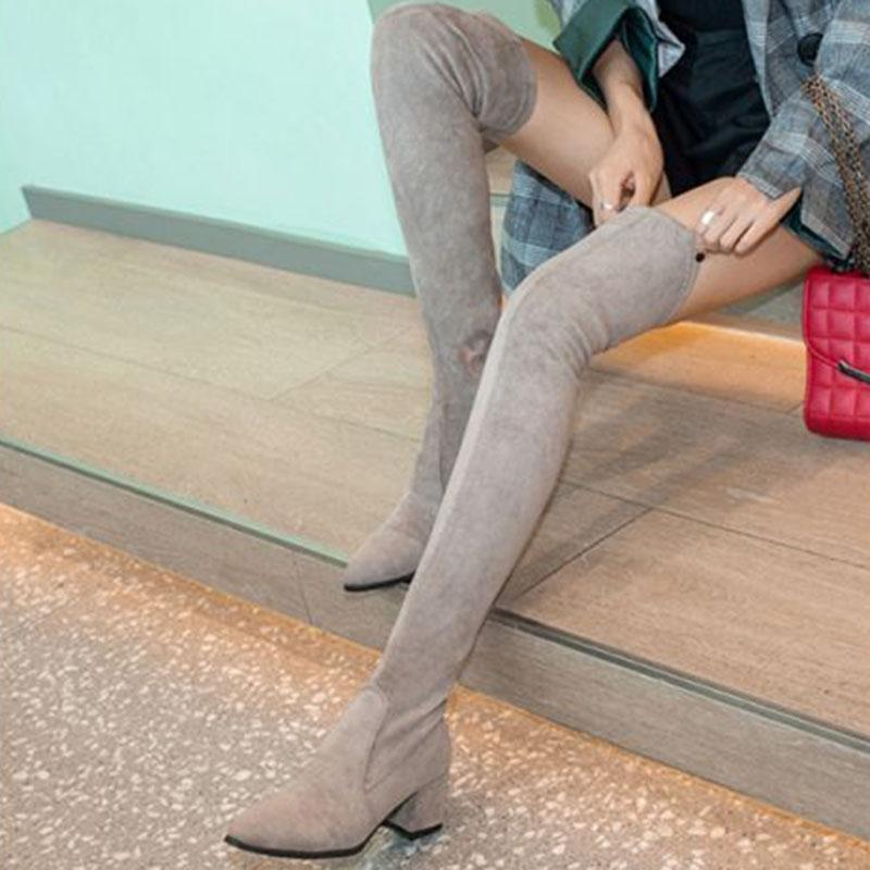 Faux Suede Women Over Knee Boots Lace Up Sexy Chick Heels Shoes Woman Female High Boots Botas Ladies High Boot