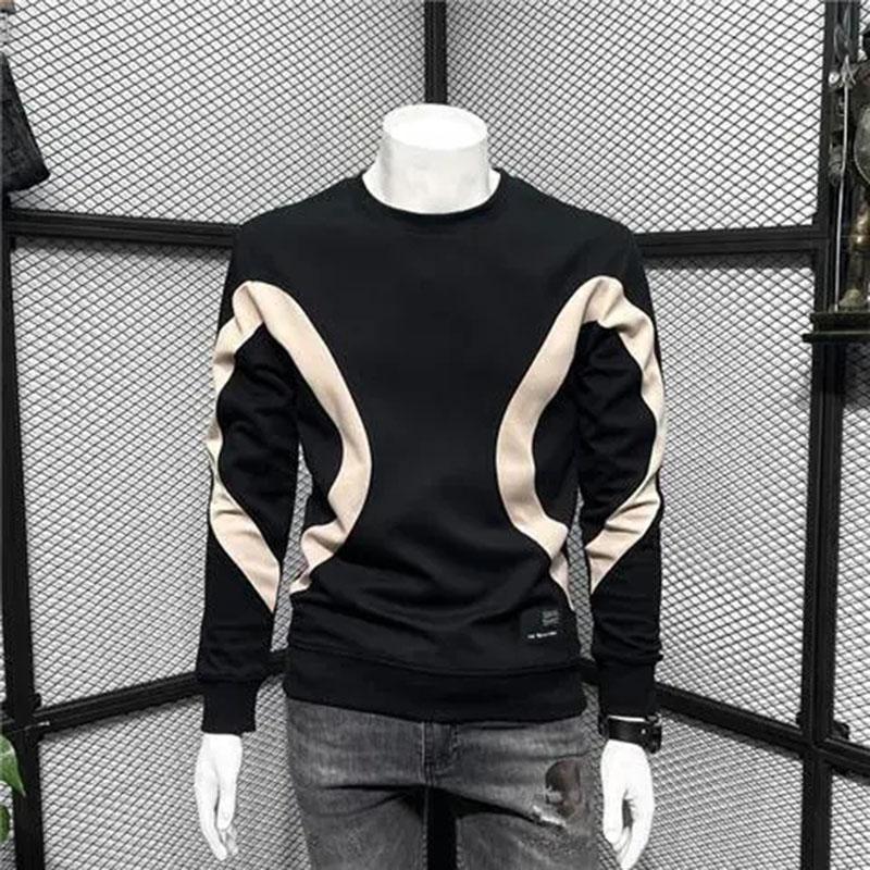 Round Neck Sweater Men's Spring and Autumn Casual Fashion Inner Wear Slim Long-sleeved Design Sense Stitching Thin All-match Top