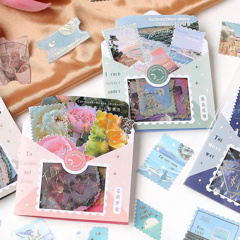 45PCS Stamping Sticker Pack Zhiyi Letter Salt Series Art Handbook Decoration Collage Material Stamp Sticker Small Fresh