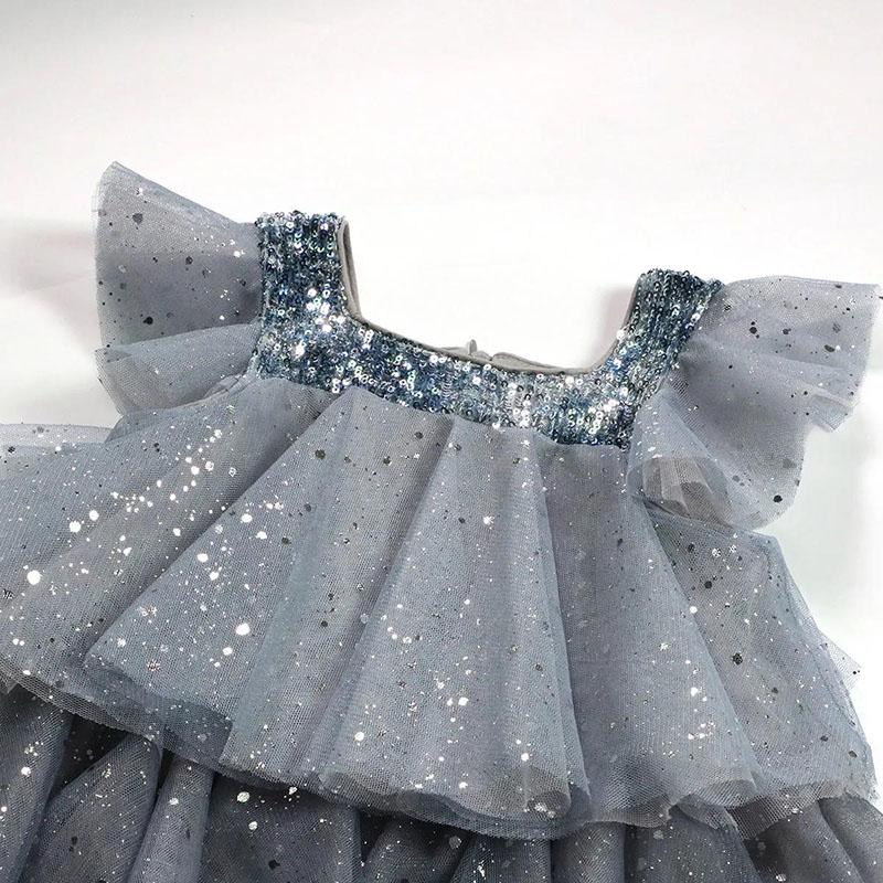 Girls Princess Dress Cake Skirt Girl Baby Dress Children's Skirt Banquet Children's Clothing Girls Tufted Summer Cute Sequin Dress