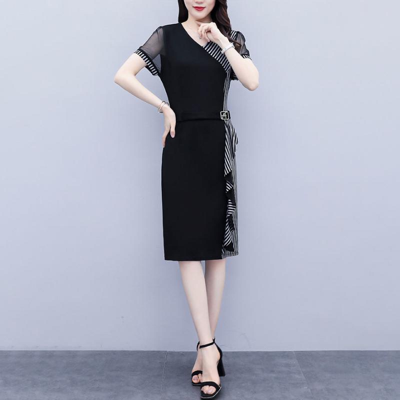 Black Dress Plus Size Women's Spring Summer New Style Temperament Covering Belly Waist Was Thinner Long Skirt