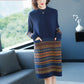 Women's Retro Rhombus Printed Sweater Long Jacquard Knitted Dress Pullover Sweater Dress with Pockets for Bottoming or Outer Wear