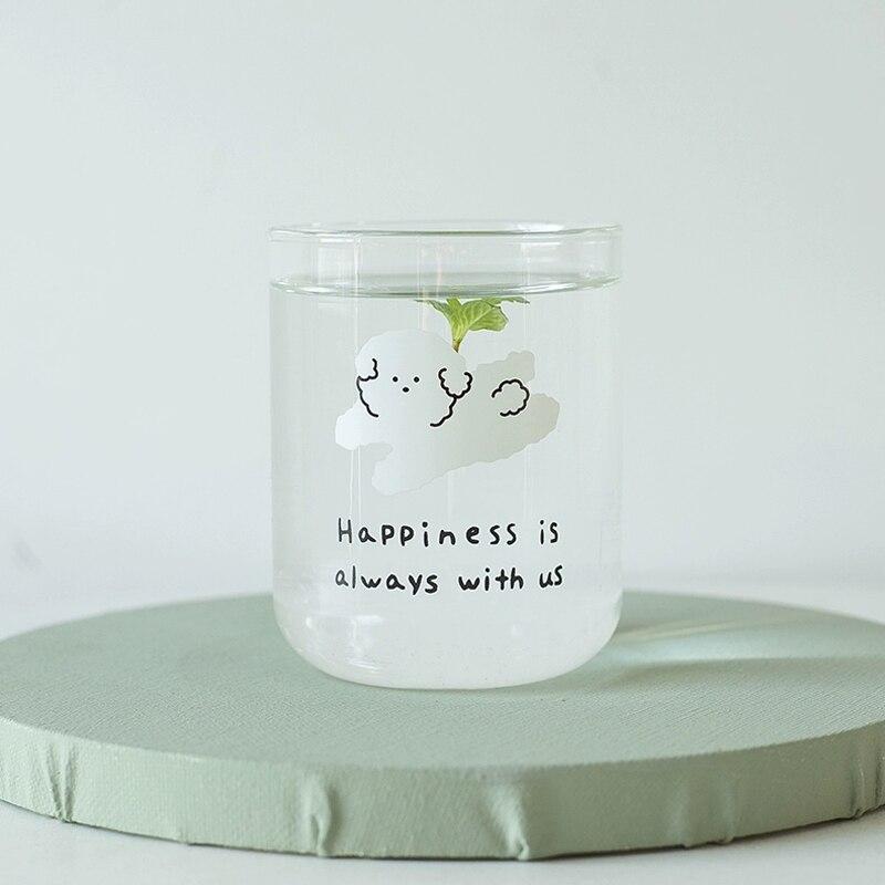 Ins Korean Cute Dog Glass Cup Heat-resistant Coffee Mug Cartoon Milk Juice Glass Childen Student Drinking Glass Cups