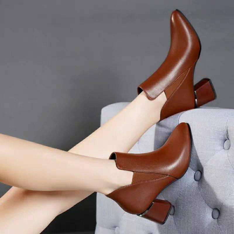 Women Slim Ankle Boots For Women Pointed Toe Thick Ankle Boots High Heel Shoes Woman Bota Feminina