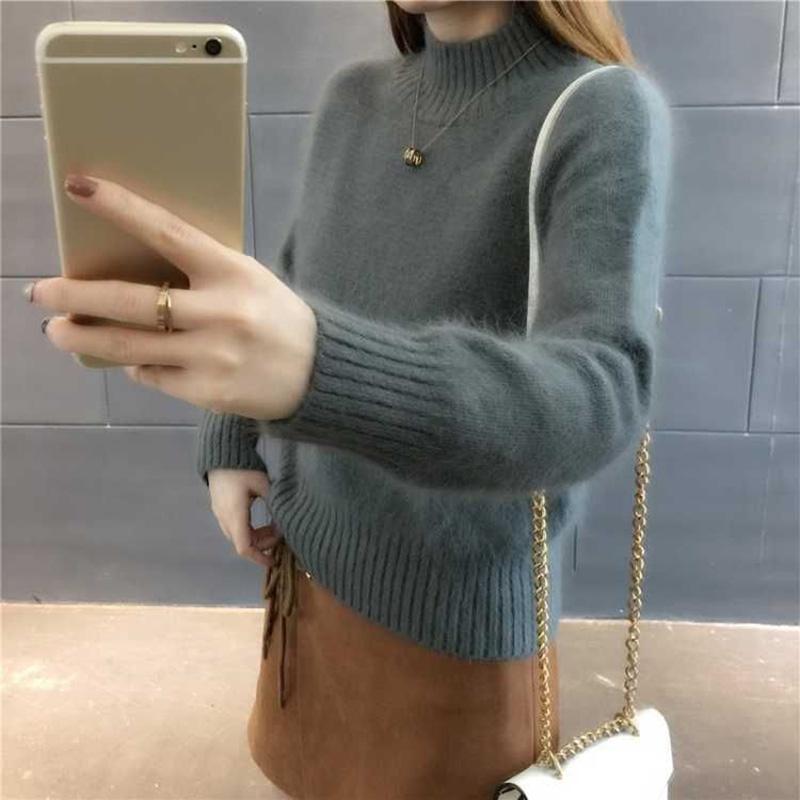 Non-shedding Mink Velvet Sweater Women's Short Loose Knit Sweater New Half High Collar Top