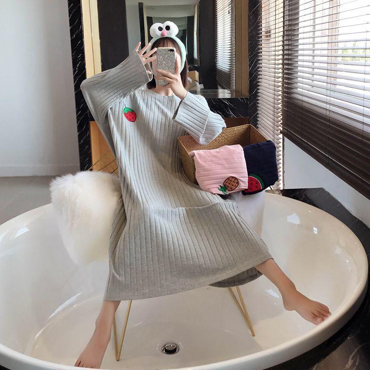Nightdress Women's Mid-length Cute Cartoon Loose Plus Size Pajamas Long Skirt Home Service Suits Can Be Washed Without Fading