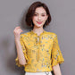 Women's Spring and Autumn Chiffon Short Sleeve Top Tie Bow Print T-Shirt