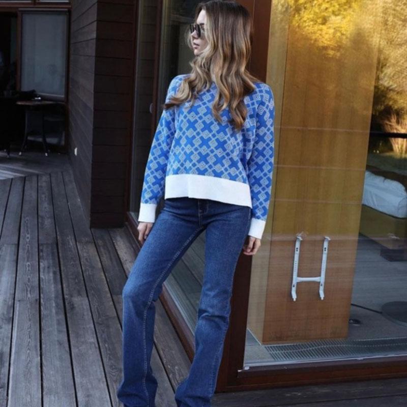 Sweater Women Round Neck Geometric Pattern Korean Style Fluffy Top Loose Trendy Harajuku Cashmere Sweater Autumn Winter Jumper