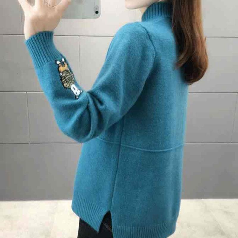 Autumn and Winter Half Turtleneck Sweater Loose Large Size Knitted Bottoming Shirt Jacquard Cute Style Female Top