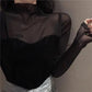 Sexy Women Long Sleeve See-through Translucent Sheer O-Neck Blouse Elegant Streetwear Lace Tops Casual Female Pullover