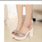 Good Quality Summer Rhinestone Fish Mouth Shoes Platform High Heel Women's Shoes Buckle Chunky Heel Sandals
