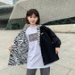 Reversible Zebra Print Jacket Women's Spring and Autumn Sports Jacket Loose Stand-up Collar Zipper Top Coat Trendy