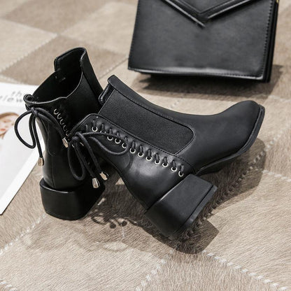 Women's Boots Mid-heel Thick-heeled High-heeled Shoes Spring Autumn All-match Single Boots Martin Boots Short Boots Women