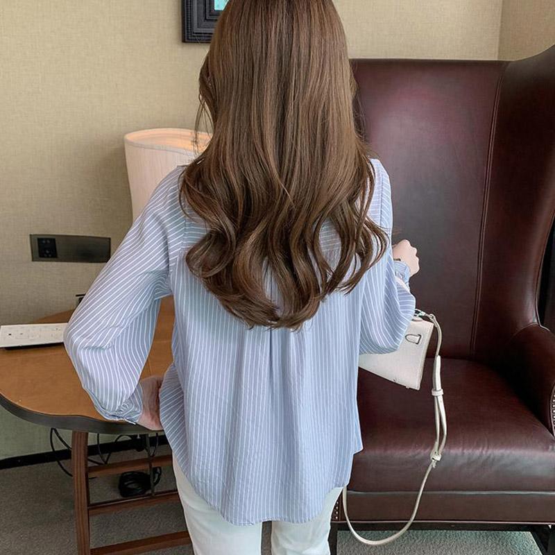 Striped Shirt Women's Spring Fake Two-piece Printed Loose All-match Long-sleeved Blouses