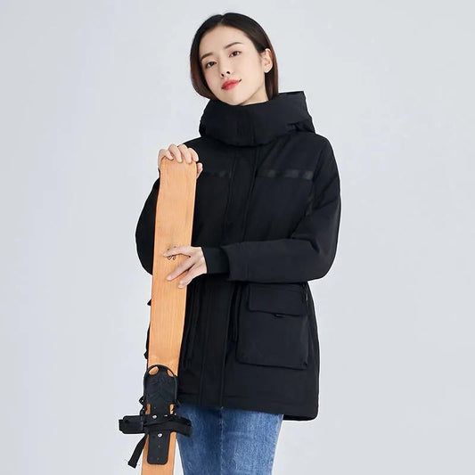 Winter Ladies Hooded Mid-Length Down Jacket Workwear Versatile Casual Warm Jacket Slim Fit Down Jacket Outdoor Windproof Padded Jacket
