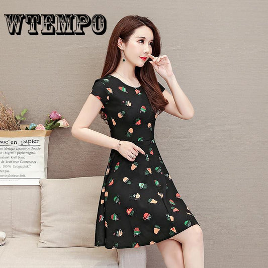 Floral Printed Dress 2019 New Fashion Women A-Line Party Dresses Short Sleeve Summer Plus size XXXL