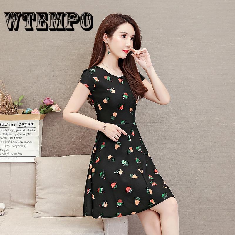 Floral Printed Dress 2019 New Fashion Women A-Line Party Dresses Short Sleeve Summer Plus size XXXL