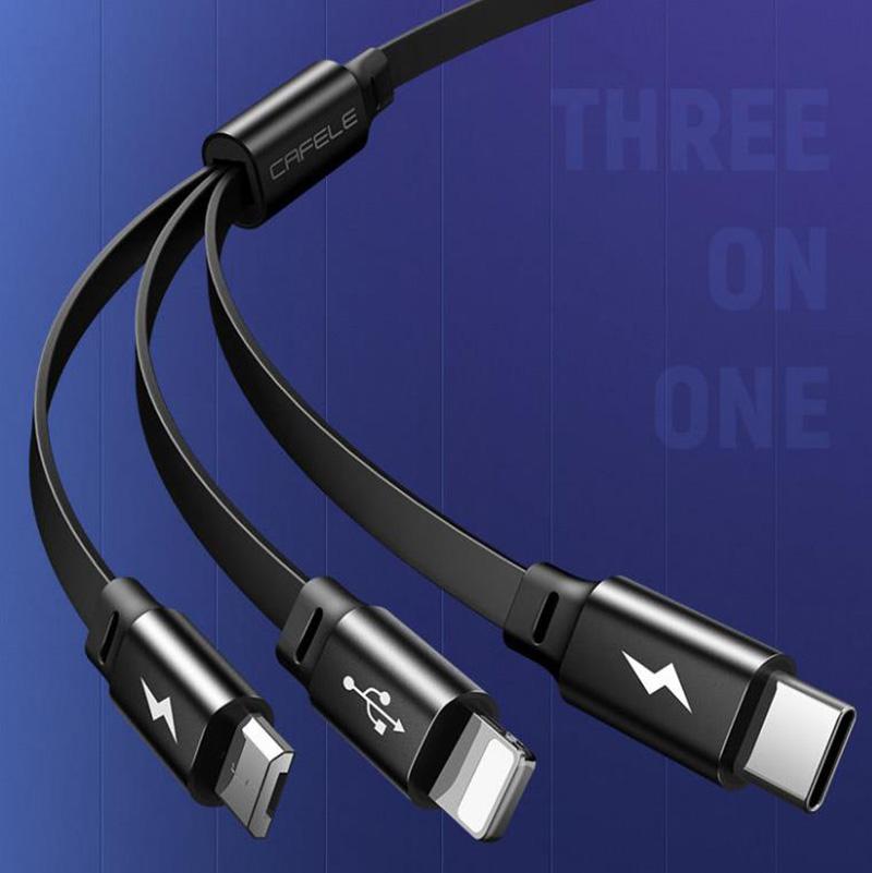 Three-in-one Data Cable USB Car Data Cable Android Apple Type-C Connector Electronic Device Charging Cable