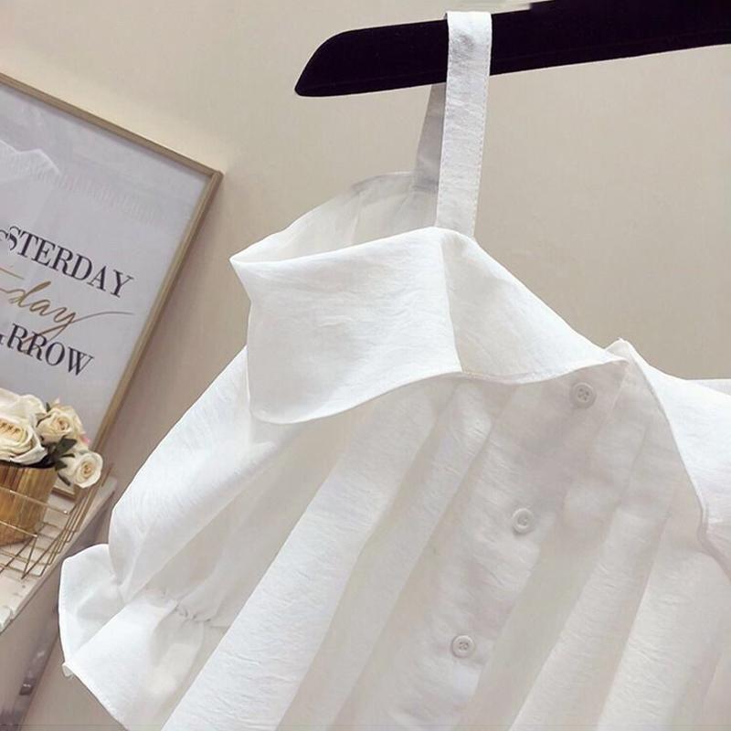 Sling One-shoulder Blouse Women's Ruffled Mid-sleeve Off-shoulder Shirt Chiffon Shirt Off-shoulder Sling Shirt Sweet and Cute