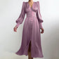 Single Breasted Sexy Dress Party Clud High Waist Satin Long Dress Elegant V Neck Women Midi Dresses Lantern Sleeve