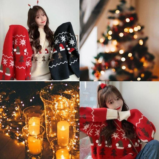 Autumn and Winter Korean Version of Loose and Lazy Christmas  Sweater Women's Round Neck Thickened Long-sleeved Sweater Top