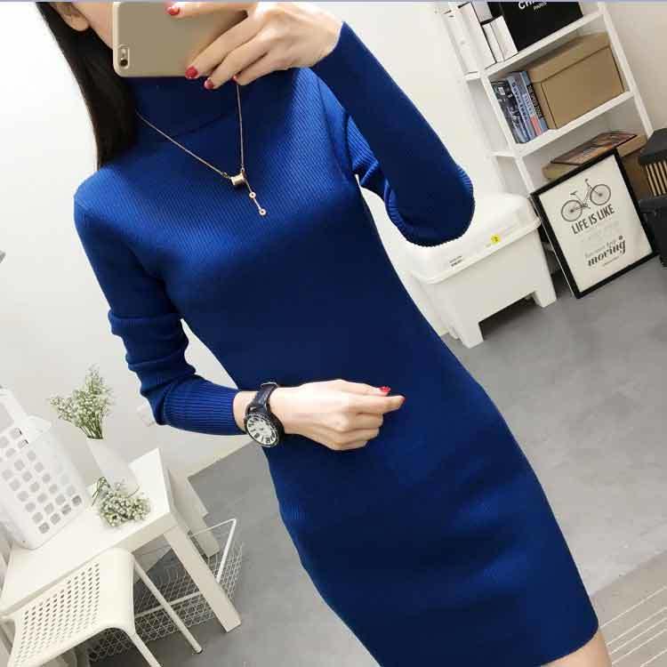 Autumn Women Bodycon Sheath Dress Sexy Knitted Cotton Long Sleeve 2019 Pure Casual Black Midi Dress