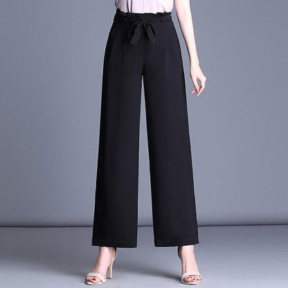 WTEMPO Bowknot Pants Women Loose High Waist Wide Leg Summer Straight Trousers Casual Cool Comfortable Office Home Go Out Party