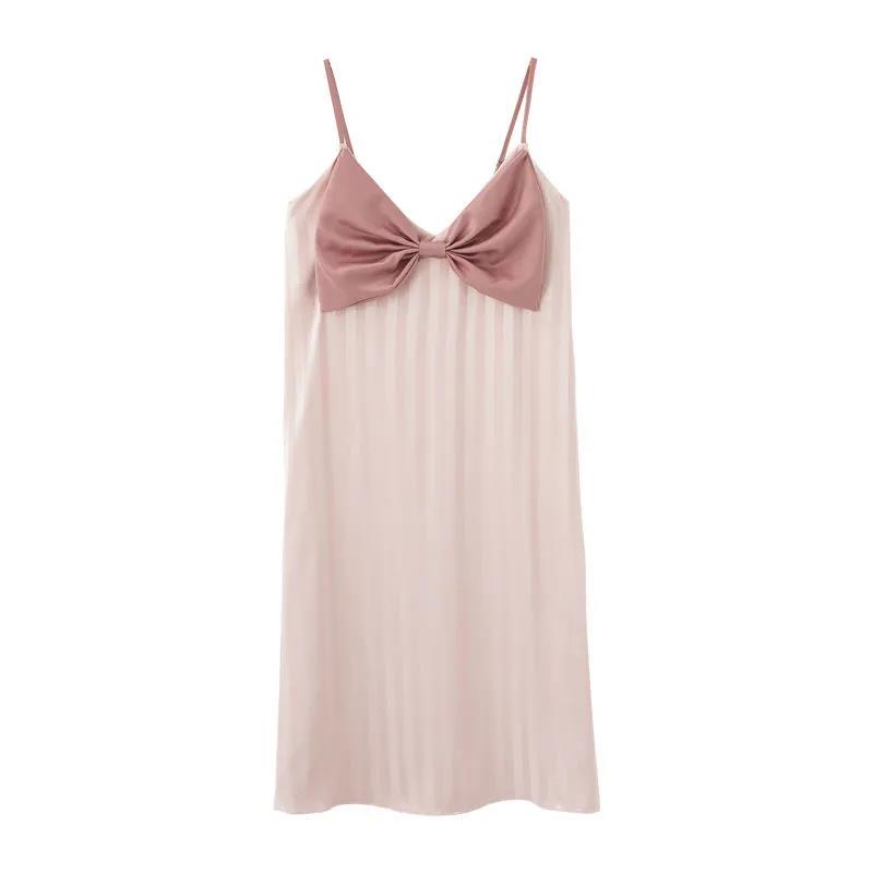 Women's Spring Summer Large Size Preppy Style Suspender Nightdress Girl's Solid Color Sleeveless Bow Tracksuit