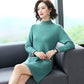 Autumn and Winter Mid-length Loose Dress Thickened Half High Neck Knitted Base Skirt Simple Casual Women Sweater Dress