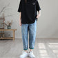 WTEMPO Retro Hole Cropped Jeans Female Spring and Summer Loose and Thin Elastic Waist Casual All-match Plus Size Harem Pants
