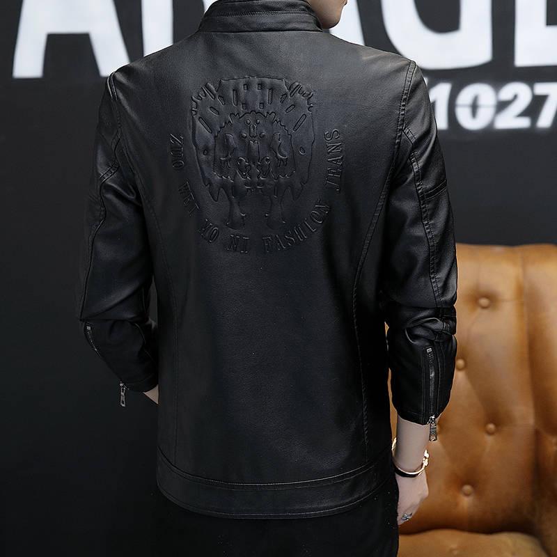 Men's Leather Jackets Slim Stand Collar Zipper Fashion Coat Motorcycle Leather Jacket Mens Coats