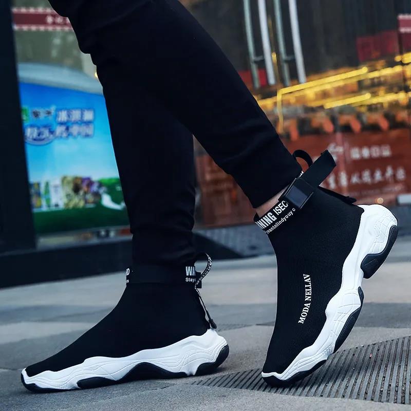 High-top Men's Sneakers Korean Style Trendy All-match Socks Shoes Teen Student Trendy Shoes